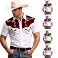 thumbnail image 1 of Gunia Western Cowboy Shirts For Men Short Sleeve Button Down Shirt Casual Blouse Breathable Summer Tops Men'S Shirts Red M, 1 of 4