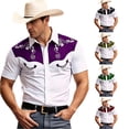 thumbnail image 1 of Gunia Western Cowboy Shirts For Men Short Sleeve Button Down Shirt Casual Blouse Breathable Summer Tops Mens T Shirt Purple L, 1 of 4