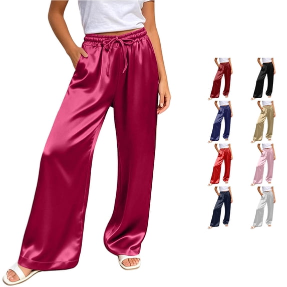 Gunia Wide Leg Pants For Women Casual Pants Elastic Waist Loose Fit Trousers Soft Flowy Straight Leg Pants Summer Flowy Pants