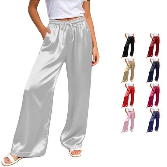 Gunia Wide Leg Pants For Women Casual Pants Elastic Waist Loose Fit Trousers Soft Flowy Straight Leg Pants Summer Flowy Pants