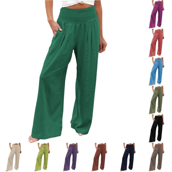 Gunia Wide Leg Pants For Women High Waisted Palazzo Solid Color Stretch Casual Trousers With Pockets Summer Flowy Pants