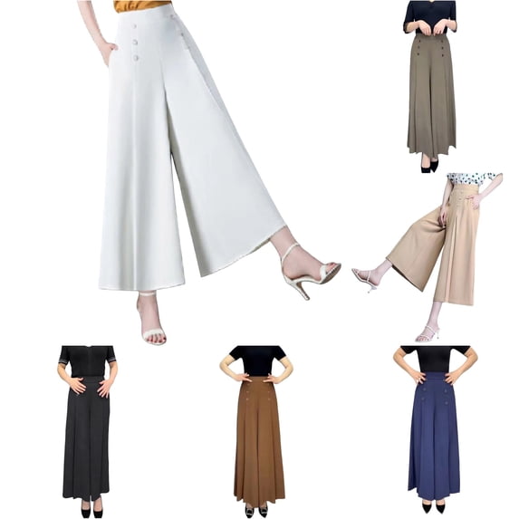 Gunia Wide Leg Pants Women Casual Pants Comfortable Button Detail Trousers Daily Wear Outfit Spring Fall Summer Flowy Pants