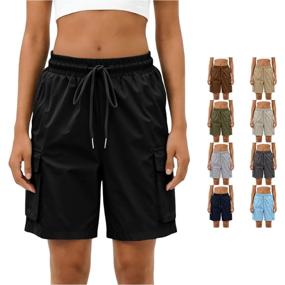 Gunia Women Cargo Shorts Bermuda Shorts Casual Workwear Shorts With Five Pocket Design Lightweight Shorts With Pockets And Drawstring Hiking Shorts Black 2Xl