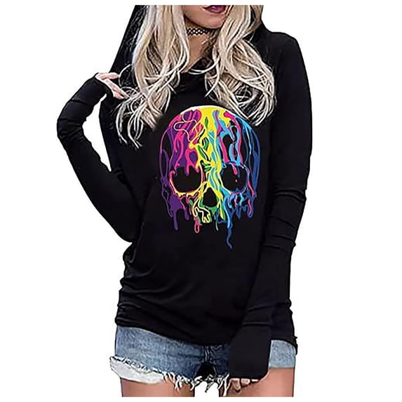 Gunia Women Halloween Sweatshirt Ladies Casual Skeleton Graphic Hooded Long Sleeve Pullover Hoodie For Women Fall Fashion Clothes Tops Yellow S-2Xl