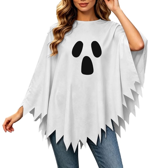 Gunia Women Halloween White Ghost Costume Poncho Cape Dress Up Cosplay Spooky Tops