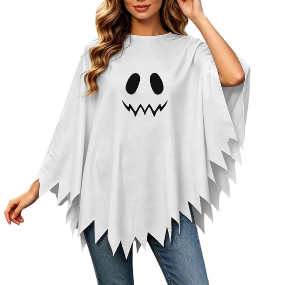 Gunia Women Halloween White Ghost Costume Poncho Cape Dress Up Cosplay Spooky Tops