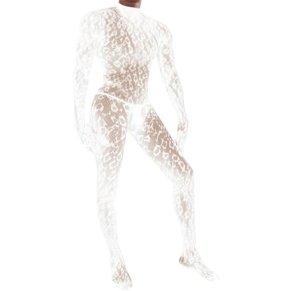 Gunia Women Lingerie Wedding Men'S Leopard Print Fishnet Bodysuit With Long Sleeve Gloves Bodystocking Adult Wear Underwear for Party Date Night