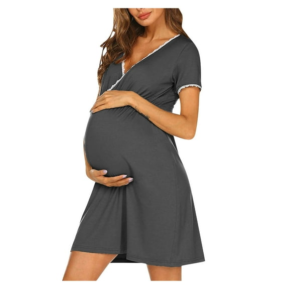 Gunia Women Maternity Nursing Short Sleeve Hight Waist Dress For Daily Wearing Or Baby Shower Nightgown Sleepwear,Maternity Summer Dress,S