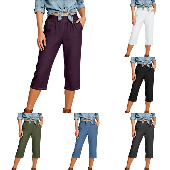 Gunia Women'S Capri Pants Capri Jeans For Stretch Casual Elastic Waist Wide Straight Leg Plus Size Pull On Denim Capris Loose Pants Summer Pants