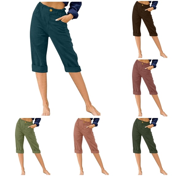 Gunia Women'S Capri Pants High Waisted Trendy Casual Elastic Waist Cropped Trouser Fashion Resort Wear Beach Vacation Capris Clothes Summer Pants