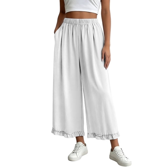 Gunia Women'S Linen Pants Casual Wide Leg Pants Relaxed Fit Trousers With Fringe Detail Cropped Summer Pants