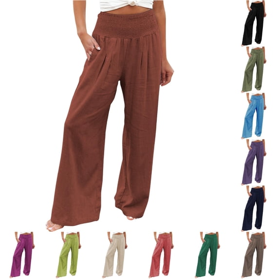 Gunia Women'S Wide Leg Pants High Waisted Palazzo Solid Color Stretch Casual Trousers With Pockets Summer Flowy Pants