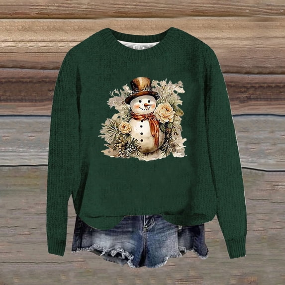 Gunia Women's Christmas Sweaters Knit Tops Snowman Pullover Fall Winter Xmas Sweater Warm Crew Neck Green Trendy Sweater for Women,Size S-Xxl