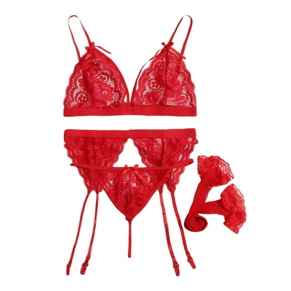 Gunia Women's Lingerie Wedding Embroidery Flower Bra Underwear Split Set Nightwear for Party Date Night