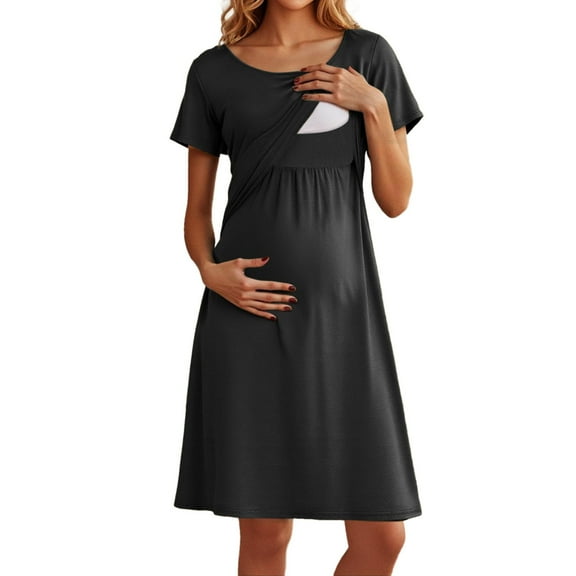 Gunia Women's Nursing Dress Nightgown Short Sleeve Patchwork Maternity Breastfeeding Knee Length Dresses,Maternity Dress Summer,Xxl