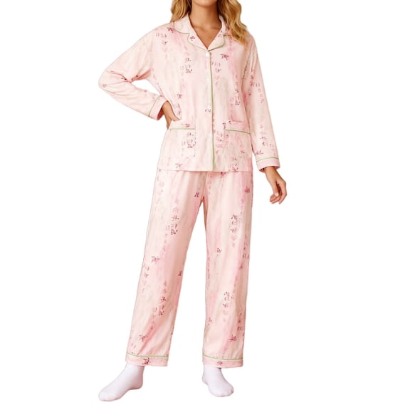 Gunia Women's Pajama Sets Floral Print Cozy Two Piece Outfit Elegant Joggers Top Pjs Pink Xxxl
