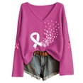 thumbnail image 1 of Gunia Womens Cancer Shirt Pink Ribbon Cancer Awareness Gifts Long Sleeve V Neck Shirts Fashion Fall Tops,Size S-3Xl, 1 of 3