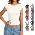 thumbnail image 1 of Gunia Womens Cap Sleeve T-Shirts Elegant Casual Crew Neck Tee Soft Short Sleeve Tops Women Tshirts Beige 2Xl, 1 of 4