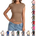 thumbnail image 1 of Gunia Womens Cap Sleeve T-Shirts Ribbed Knit T Shirt Short Sleeve Crew Neck Slim Fit Basic Top Soft Stretch Casual Tee Shirt T Shirt Women Khaki 2Xl, 1 of 5