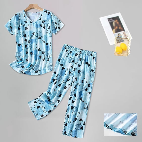 Gunia Womens Capri Pajama Sets Cotton Short Sleeve Top Capri Pants Plus Pajama Sets For Women 2 Piece Loungewear Pjs S-3Xl