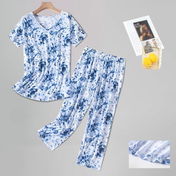 Gunia Womens Capri Pajama Sets Cotton Short Sleeve Top Capri Pants Plus Womens Pajamas Set Loungewear Pjs S-3Xl