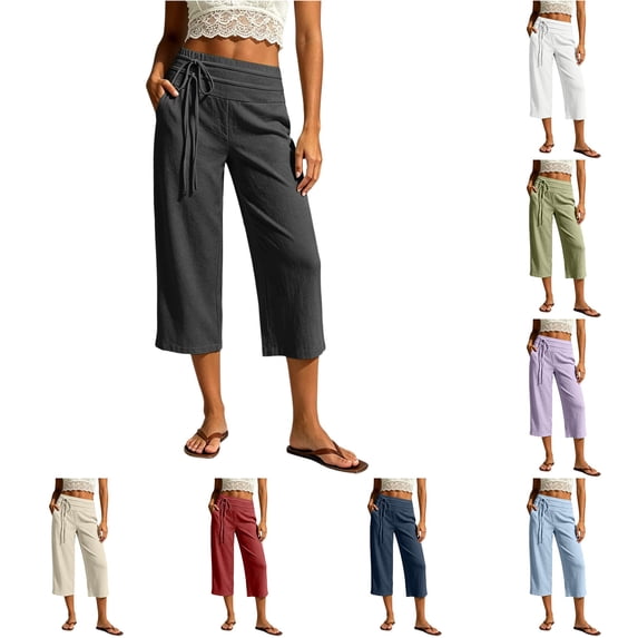 Gunia Womens Capri Pants Effortless Casual Wide Leg Cropped Pants For With Pockets – Soft Solid Knit Everyday Comfort Summer Pants
