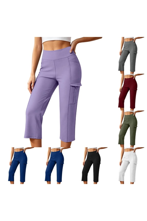 Womens Capri Pants High Waisted Sleek High Cargo Style For Casual Everyday Fit Stretchy Flex Flat Front Summer Pants