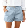 thumbnail image 1 of Gunia Womens High-Waisted Basic Shorts Stretch Stretchy Wide-Leg Lose Cargo Shorts Pockets Button Short Pants Lightweight Daily Wear Ladies Comfy Clothes Blue, 1 of 7