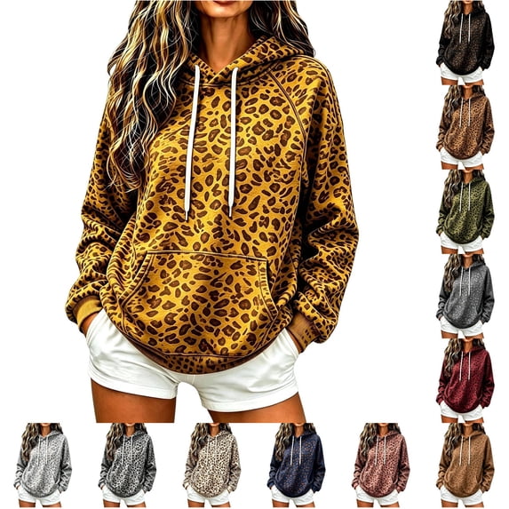 Gunia Womens Hoodie Leopard Hooded Sweatshirt With Pocket Casual Cozy Oversized Top Warm Fleece Fall Winter Fashion Pullover Clothes