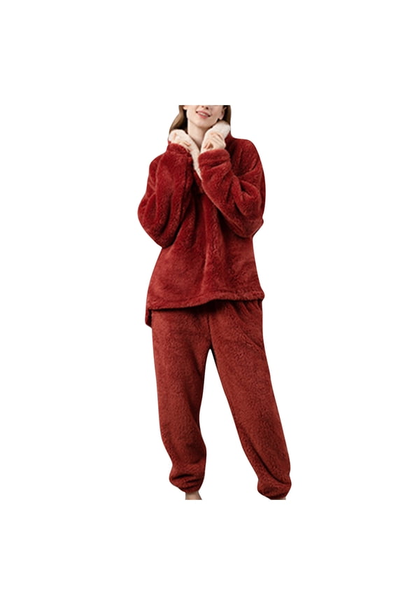 Womens Loungewear Winter Flannel Suit Cardigan Pajamas Red Xl