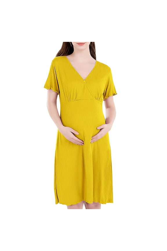 Womens Maternity Dress Short Sleeved Breastfeeding Dress No Wear Bra Go Out Postpartum Nightgown,Maternity Dress Casual,M
