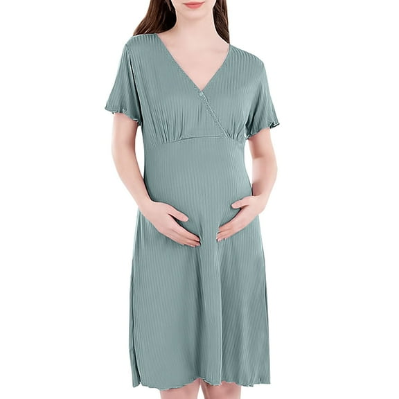 Gunia Womens Maternity Dress Short Sleeved Breastfeeding Dress No Wear Bra Go Out Postpartum Nightgown,Maternity Dress Summer,M