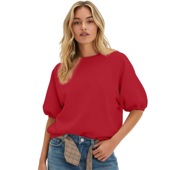 Gunia Womens Puff Sleeve Sweatshirts Elegant Oversized Short Sleeve Crewneck Sweatshirt Tops Fall Sweatshirt ,S-3Xl