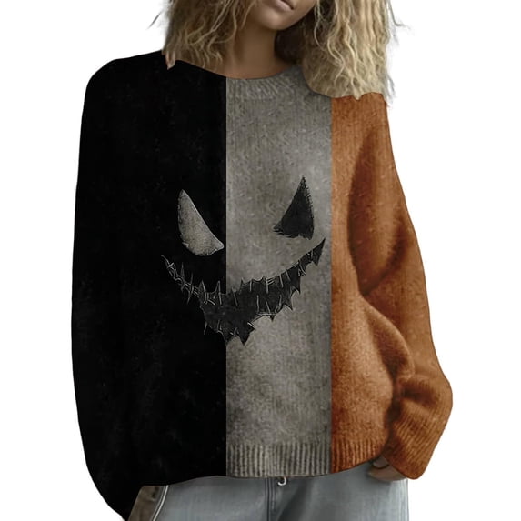 Gunia Womens Pumpkin Sweaters Retro Knit Tops Pullover Fall Winter Sweater Cozy Funny Graphic Casual Crewneck Orange Trendy Halloween Sweater,Size S-Xl