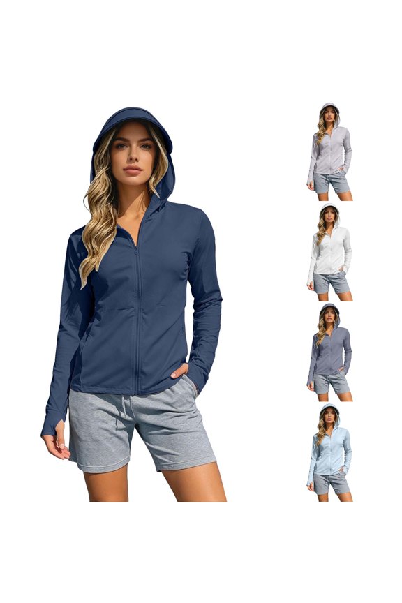 Womens Sun Shirt Zip Up Hoodie Silk Structured Breathable Protective Sun Proof Lightweight Coat Tops Tee Shirts Womens Navy 3Xl