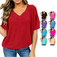 thumbnail image 1 of Gunia Womens Tshirts Plus Size V Neck Summer T Shirt Casual Loose Solid Color Batwing Shirt Soft Ribbed Short Sleeve Basic Tops T-Shirts For Women Red 4Xl, 1 of 5