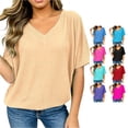 thumbnail image 1 of Gunia Womens Tshirts Plus Size V Neck Summer T Shirt Casual Loose Solid Color Batwing Shirt Soft Ribbed Short Sleeve Basic Tops Tshirts For Women Yellow 3Xl, 1 of 5