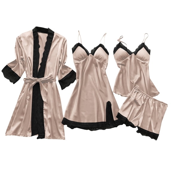 Gunia Womens Valentines Loungewear Four Piece Sling Home Clothes With Chest Pad Pajama For Valentine's Day Beige Xl