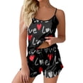 thumbnail image 1 of Gunia Womens Valentines Sleepwear Love Heart Love Printed Camisole Shorts Home Sleeveless Top Casual Pajamas For Valentine's Day Black L, 1 of 4