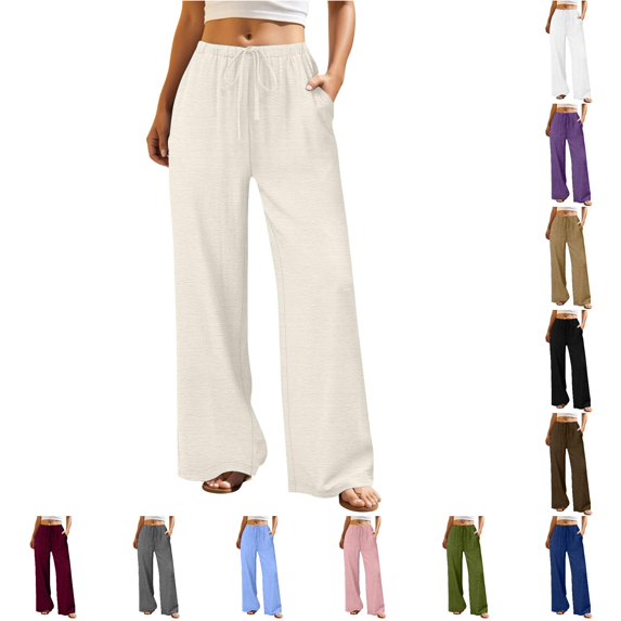 Gunia Womens Wide Leg Pants Palazzo Casual With Elastic Waistband Side Pockets Comfortable Loose Fit Trousers Summer Flowy Pants