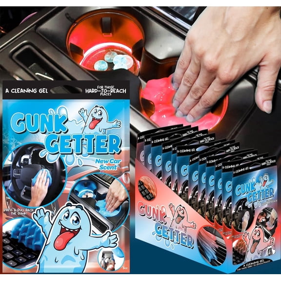 Gunk Getter, Cleaning Gel for Those Hard to Reach Places, Automotive Cup Holder Electronic Keyboard Office, Slime Gel Cleaner Dust Crumb Removal (New Car, 12 Pack)