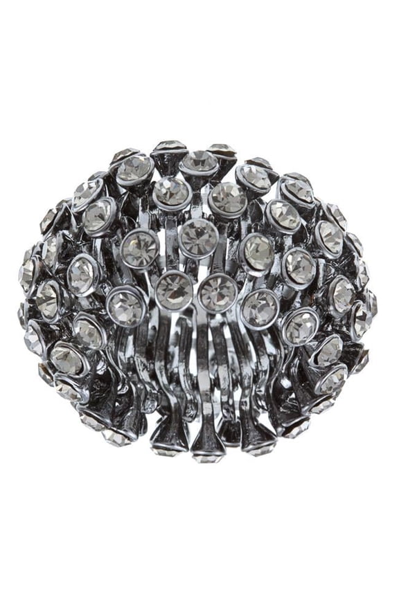 Gunmetal Black Crystal Honeycomb Stretch Fashion Ring