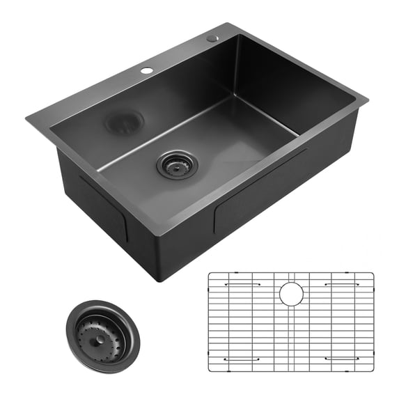 Gunmetal Black Stainless Steel 33 in. 18 Gauge Single Bowl TopMount /Drop-in Kitchen Sink