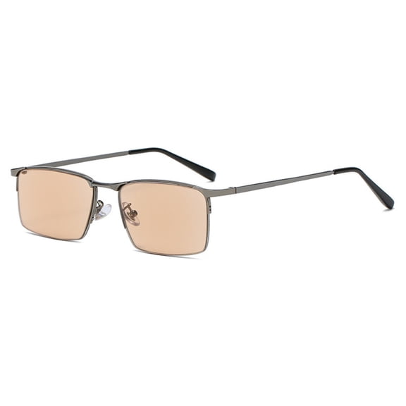Gunmetal Classic Half Rimless Reading Glasses Rectangle Business Readers Metal for Men Crystal Brown Anti Scratch Lenses Sunglasses +4.00