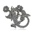 thumbnail image 1 of Gunmetal Dark Tone Salamander Lizard Flower Plant Crystal Rhinestone Pin Brooch, 1 of 1