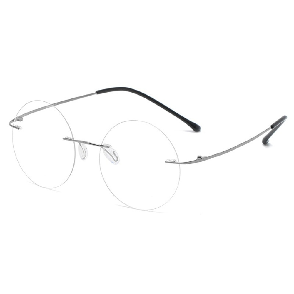 Gunmetal Frameless Round Ultra-light Blue Light Blocking Reading Glasses 3.50 for Women and Men Titanium Alloy Rimless Eyeglasses Readers +3.50