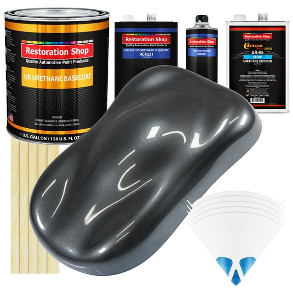 Gunmetal Grey Metallic SLOW 1 Gallon Auto Paint Kit URETHANE BASECOAT Clearcoat