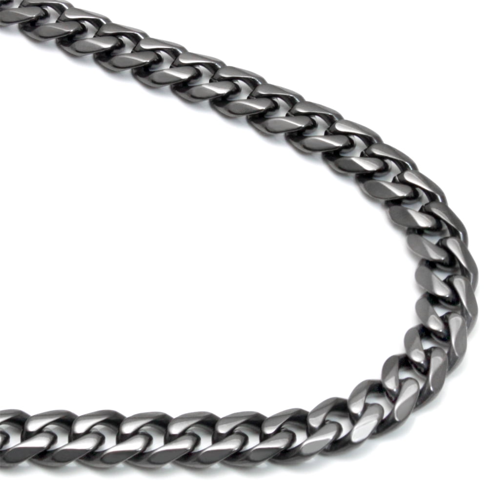 Gunmetal Grey Titanium 7MM Curb Link Necklace Chain 22"
