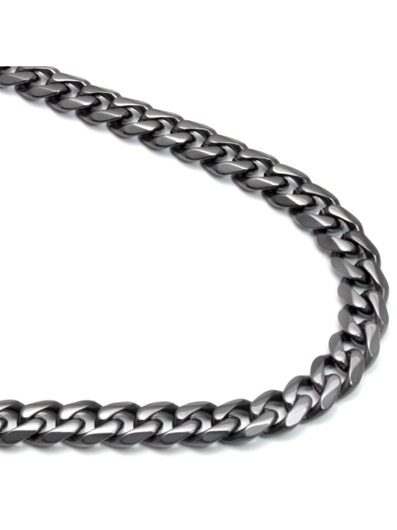Gunmetal Grey Titanium 7MM Curb Link Necklace Chain 22"