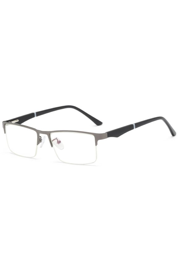 Gunmetal Half Rimless Bifocal Reading Glasses for Men Fashion Vintage Spring Hinge Business Anti-Blue Light Readers Metal +2.50